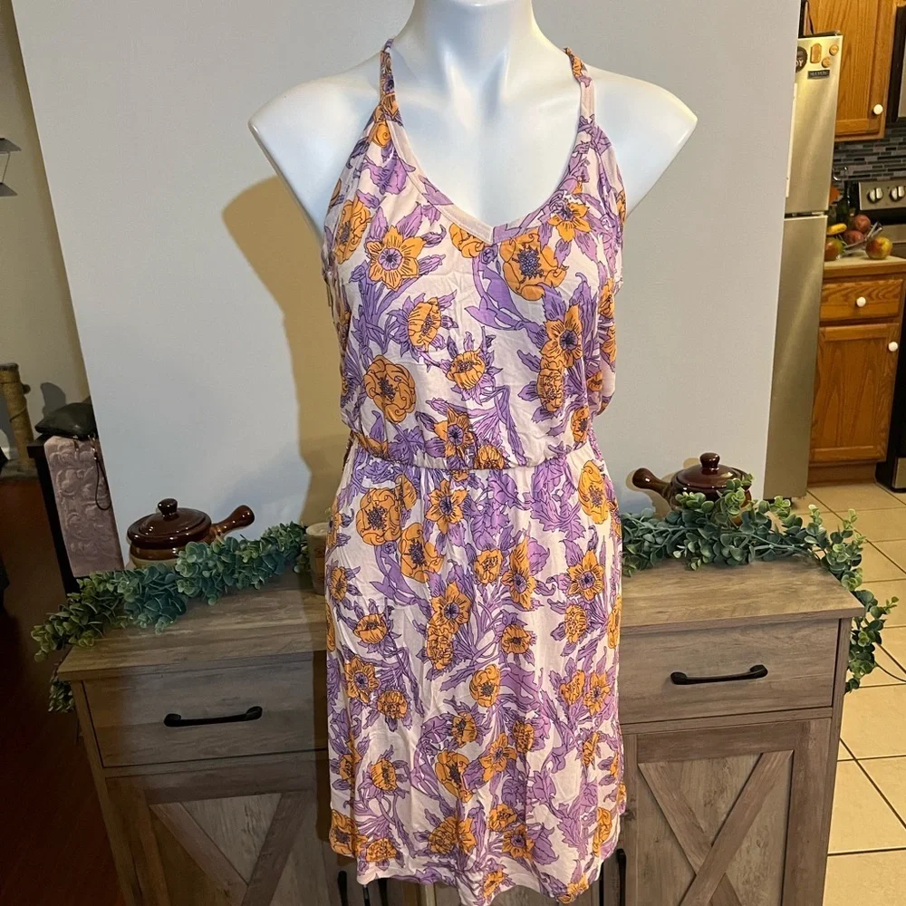 H&M orange and purple spaghetti striped dress